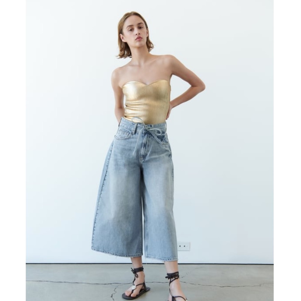 ZARA knit bustier top, gold, SM